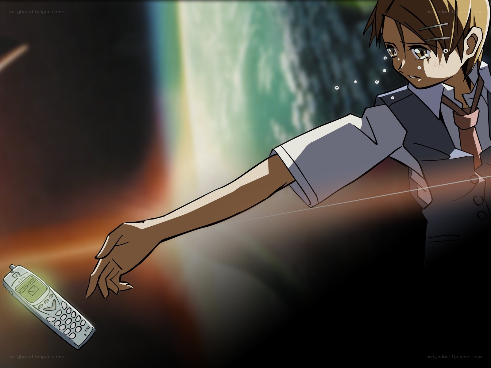 anime character reaching for phone