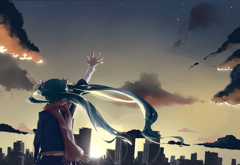 Anime Character Reaching Up — Blue