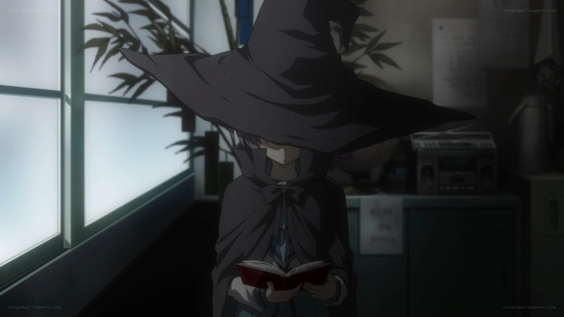 anime character reading book