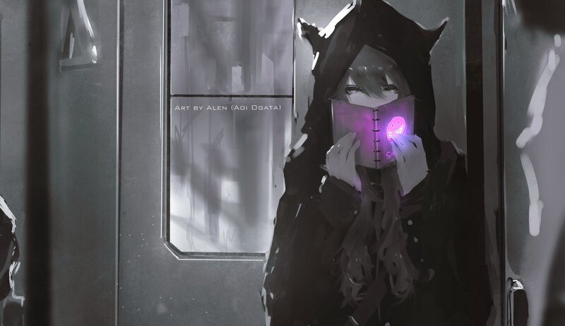 Anime Character Reading Book — Black, Mysterious