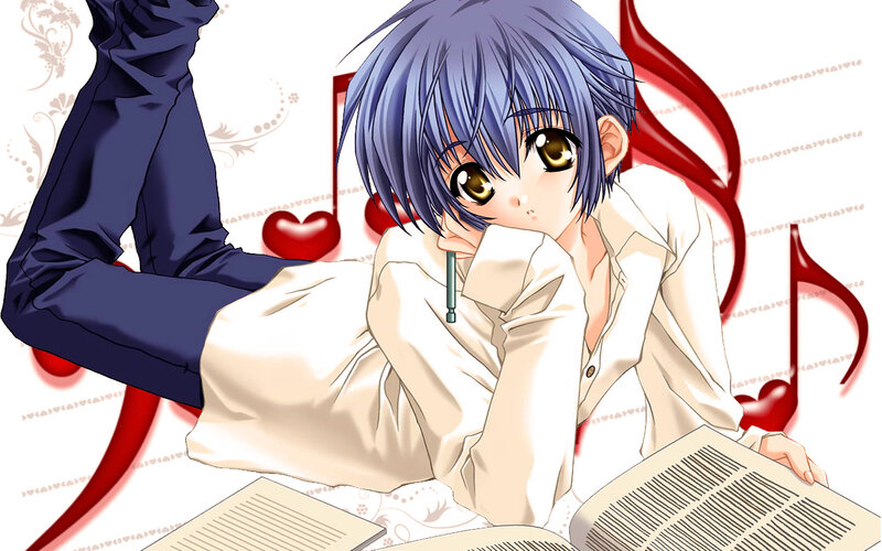 anime character reading music