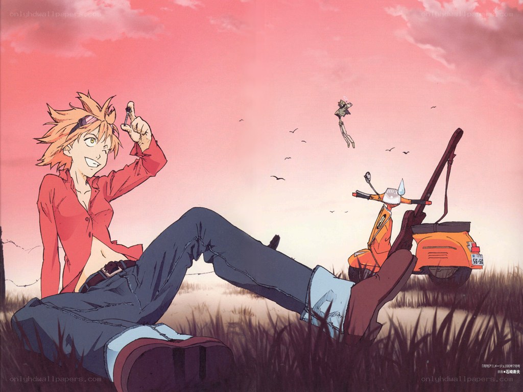Anime character relaxing in field