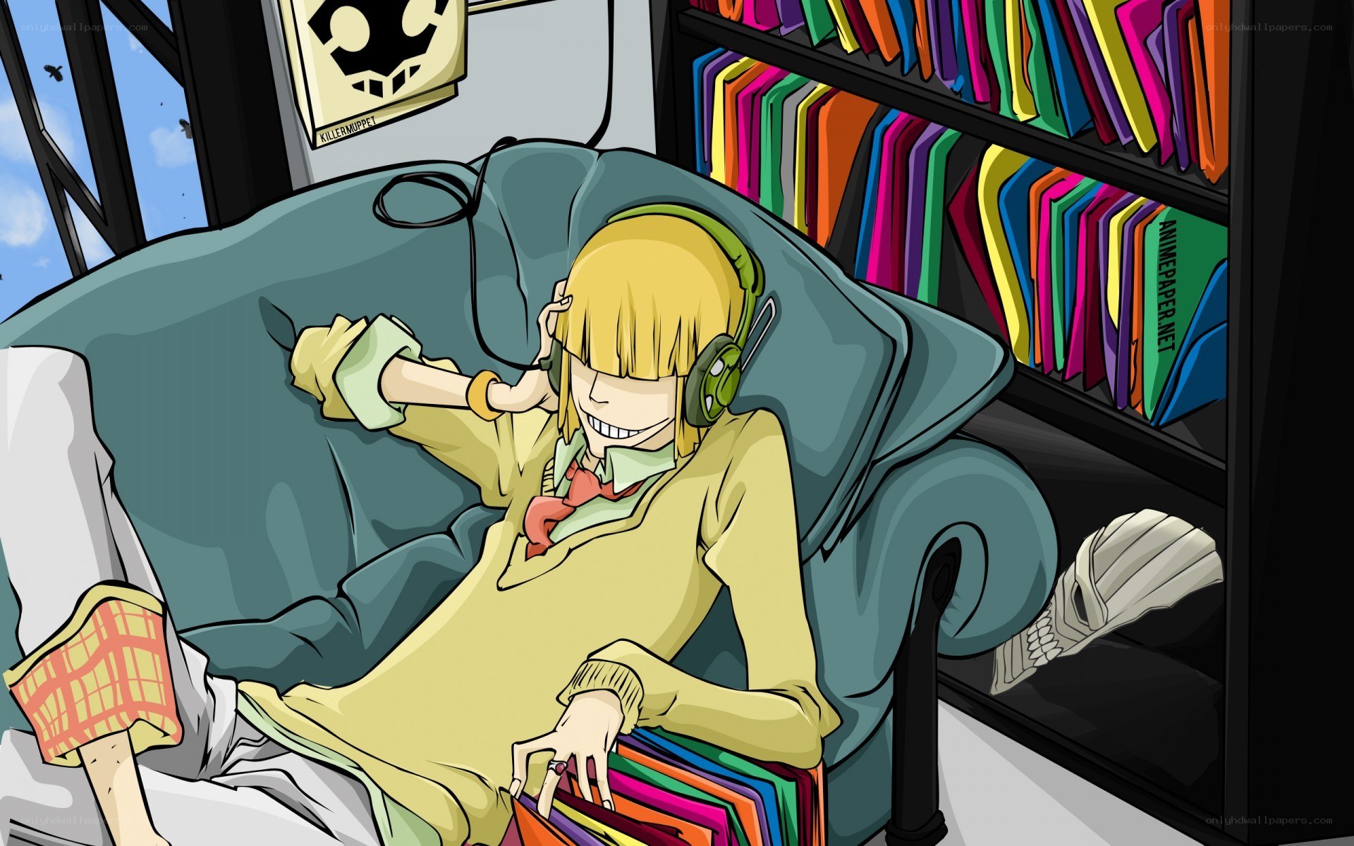 anime character relaxing on couch