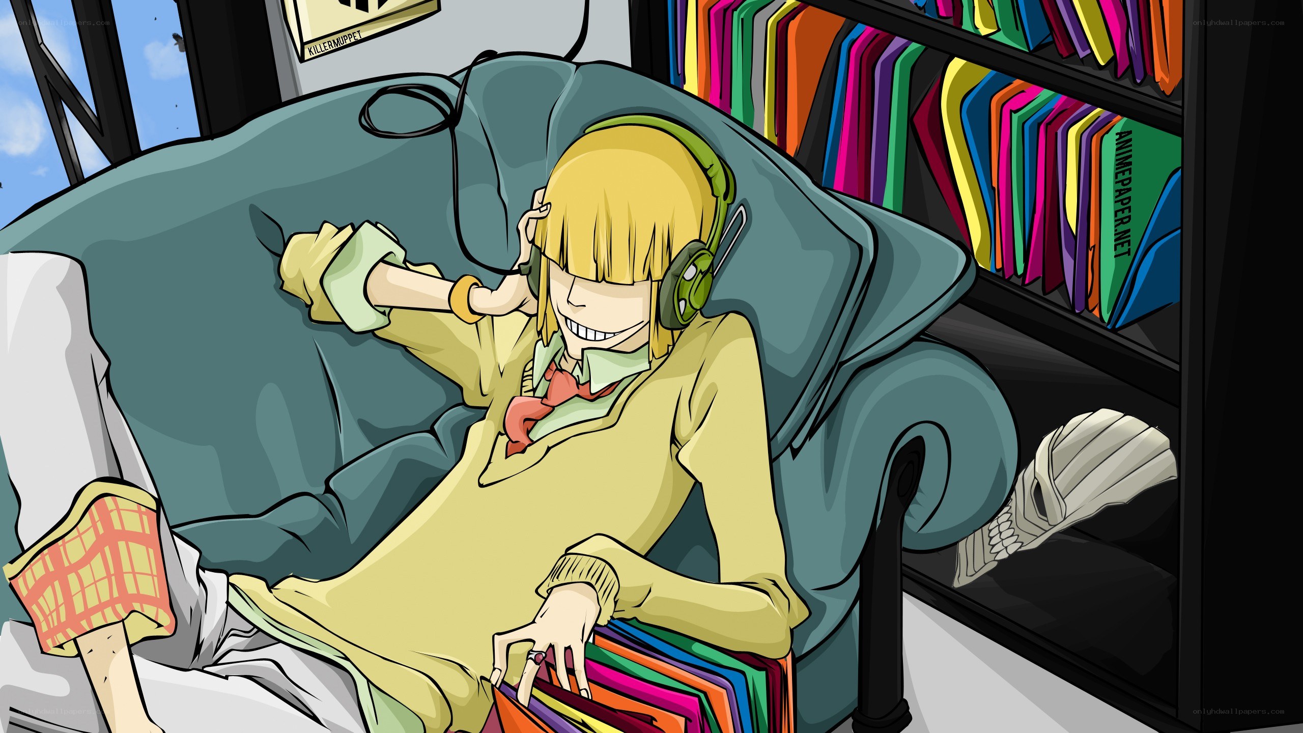 anime character relaxing on couch
