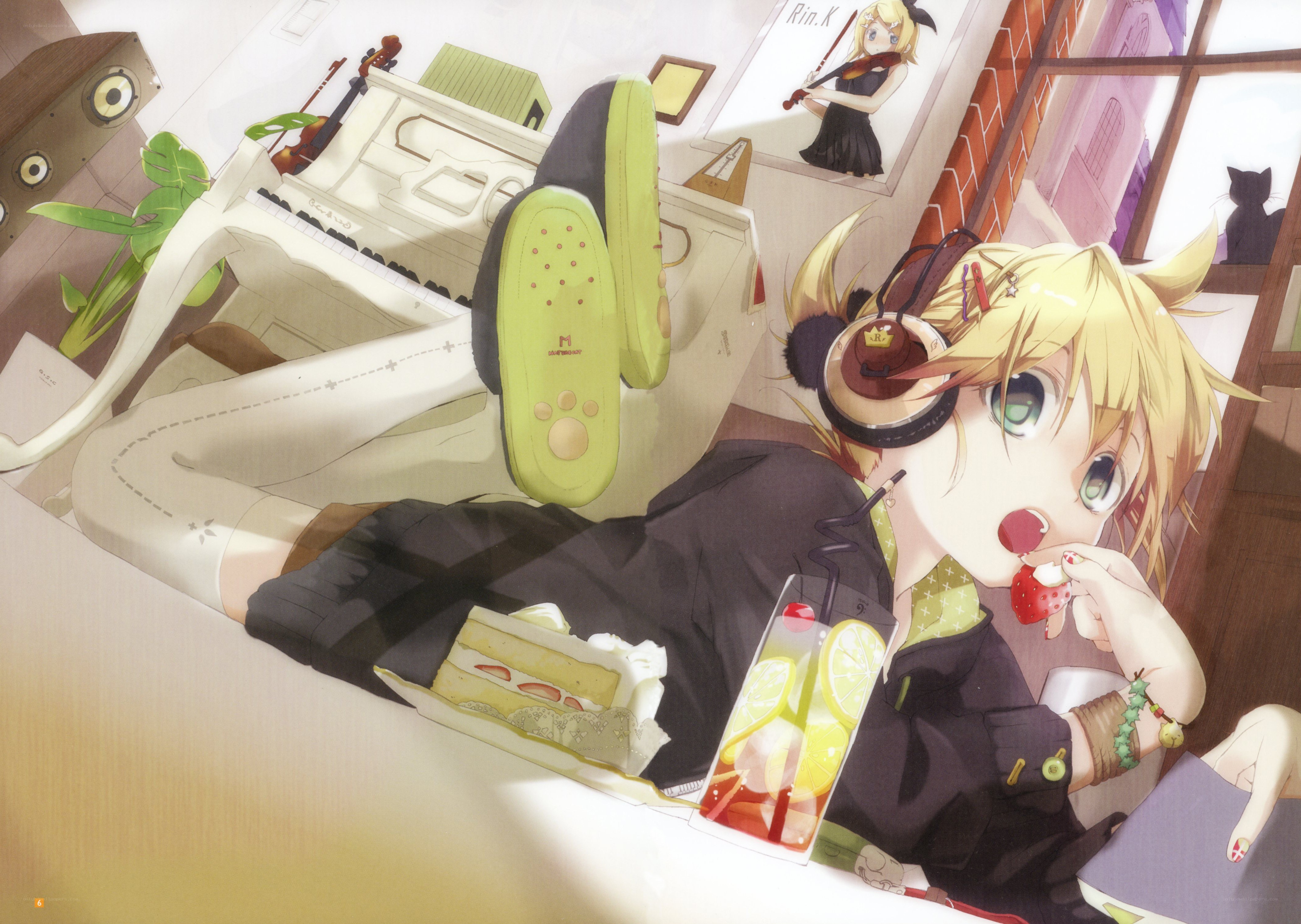 Anime character relaxing with snacks