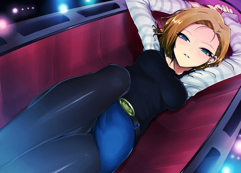 anime character resting in car