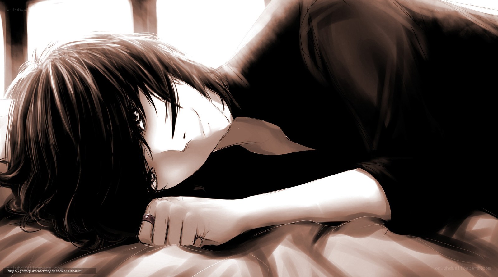 anime character resting on bed