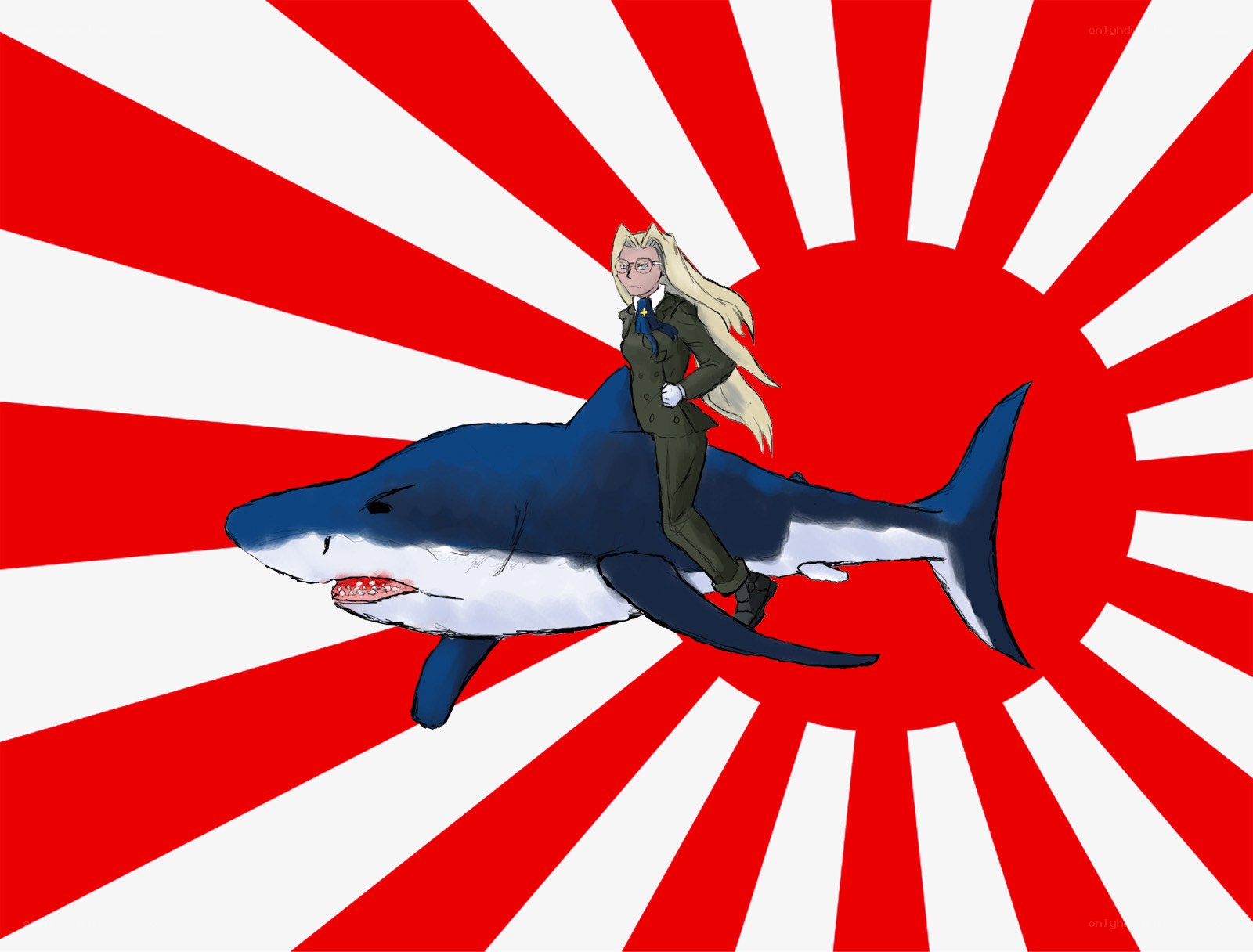 anime character riding shark