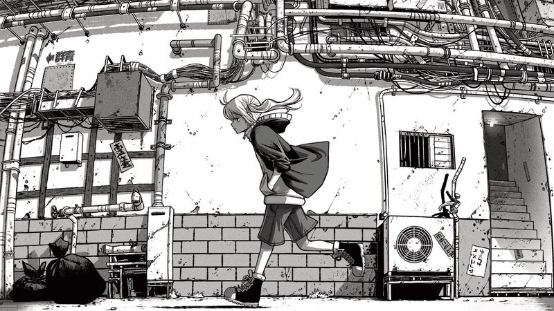 Anime Character Running — Black, Dramatic, Manga