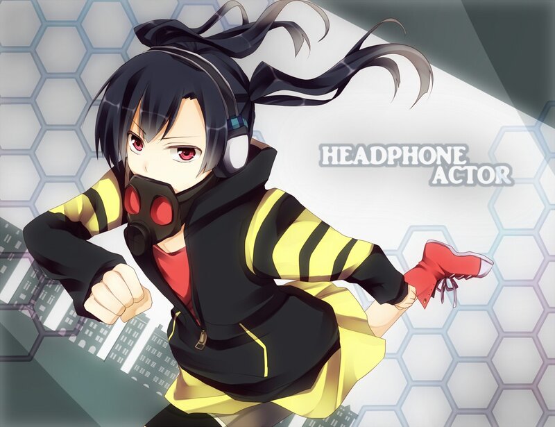 Anime Character Running — Black, Dynamic, Digital Art, Headphones