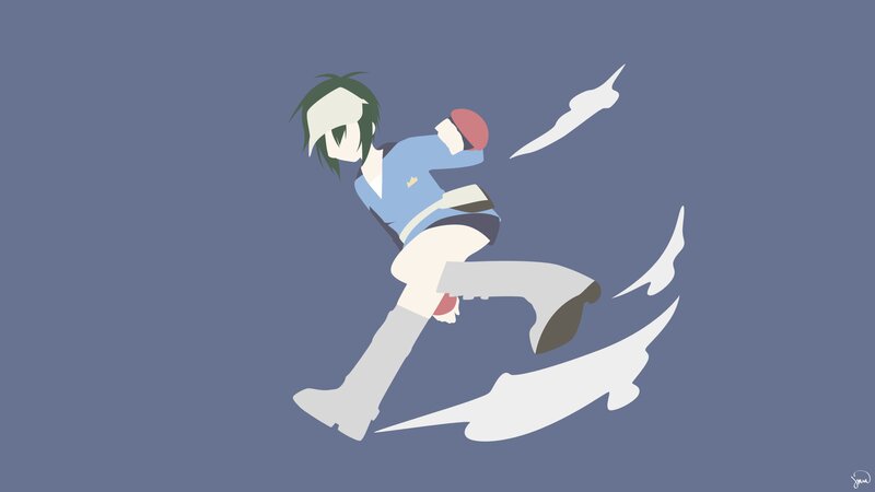 Anime Character Running — Blue, Dynamic, Minimalist