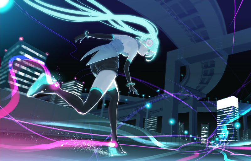 Anime Character Running — Blue, Dynamic