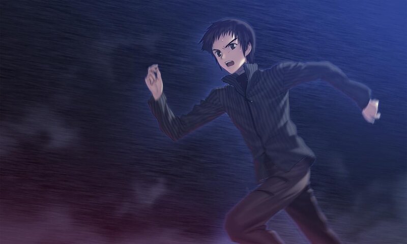 anime character running in rain