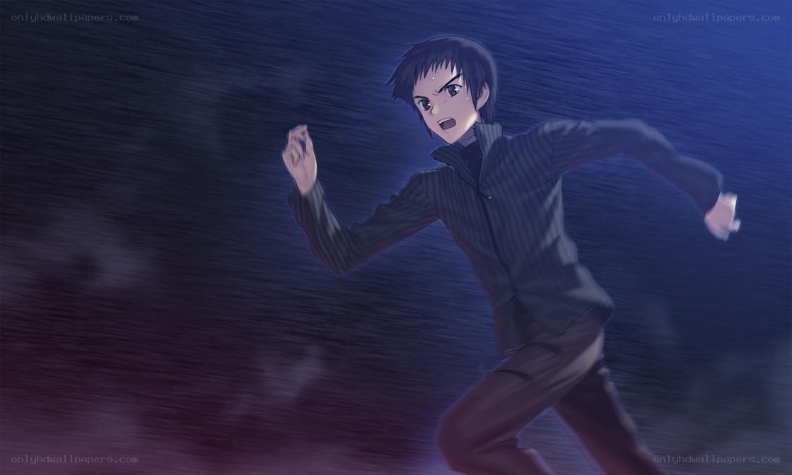 anime character running in rain