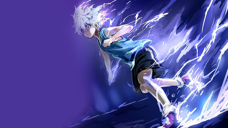 Anime Character Running — Purple, Dynamic, Energetic