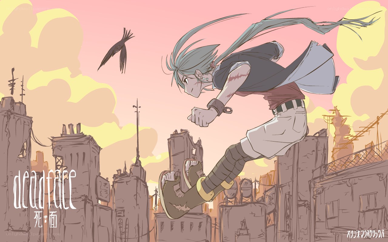 anime character running through ruins