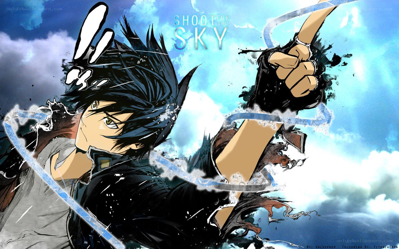 anime character shooting sky
