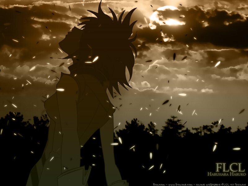 anime character silhouette at sunset