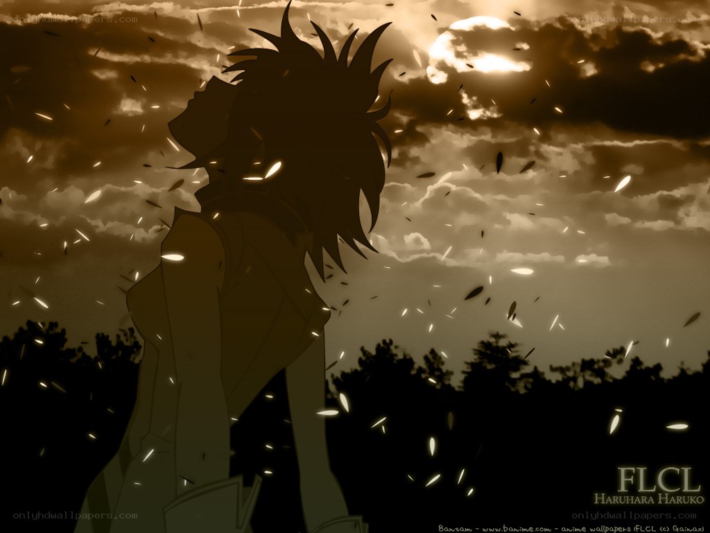 anime character silhouette at sunset