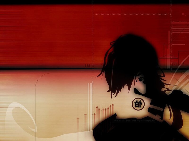 anime character silhouette with kanji
