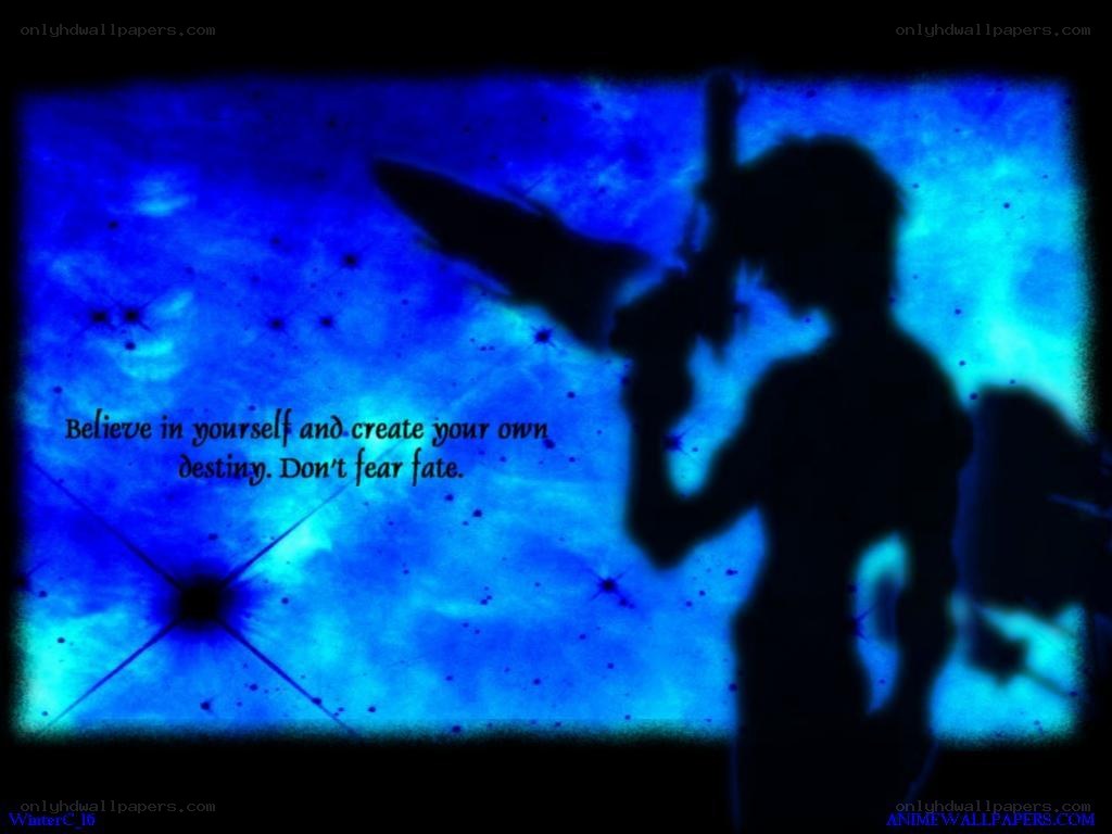 Anime character silhouette with quote