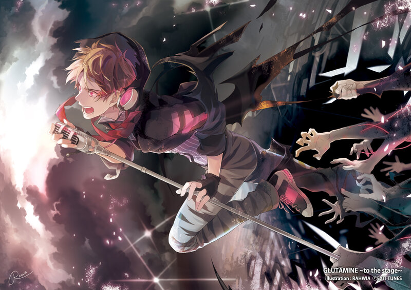 Anime Character Singing — Black, Dramatic, Digital Art