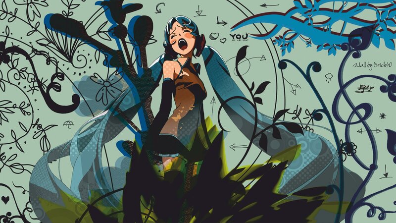 Anime Character Singing — Blue, Dramatic, Digital Art, Flowers