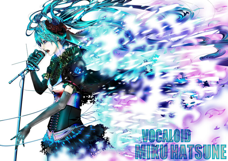 Anime Character Singing — Blue, Dynamic, Digital Art, Microphone
