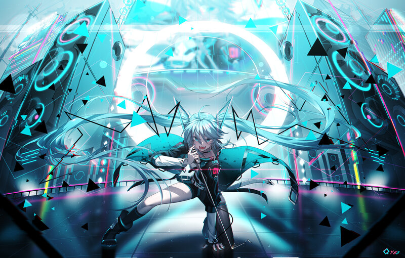 Anime Character Singing — Blue, Energetic, Night