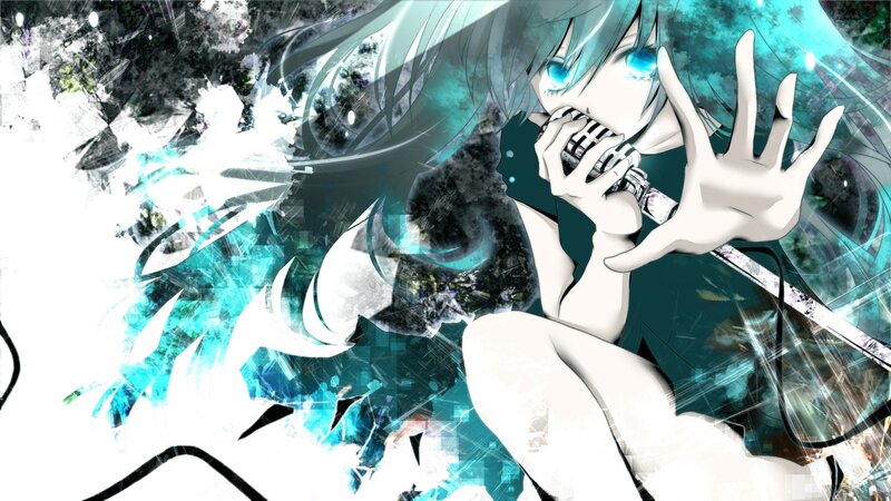 Anime Character Singing — Cyan, Dramatic, Digital Art, Microphone, Blue Hair