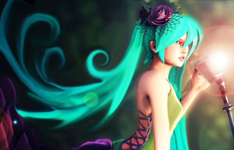 Anime Character Singing — Cyan, Dramatic, Digital Art, Microphone