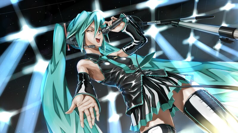 Anime Character Singing — Cyan, Dynamic, Digital Art