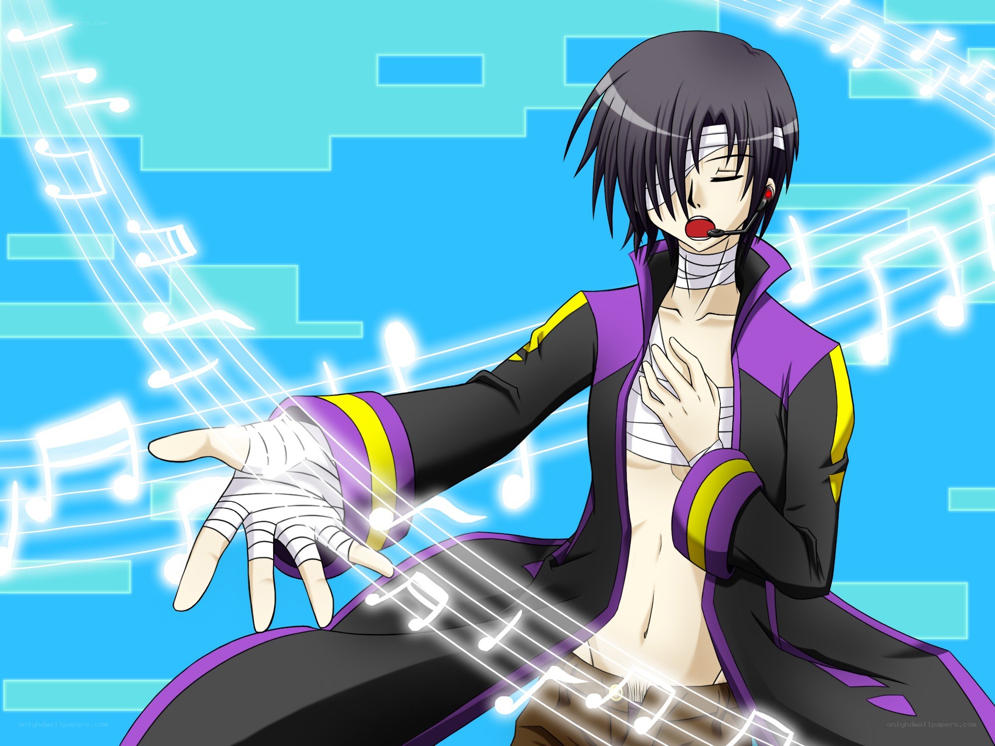 anime character singing with music notes