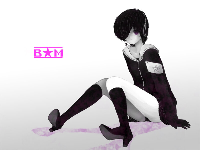 Anime Character Sitting — Black, Calm