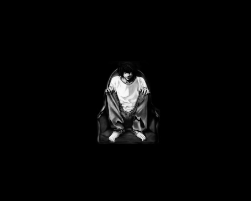 Anime Character Sitting — Black, Dramatic, Manga, Chair