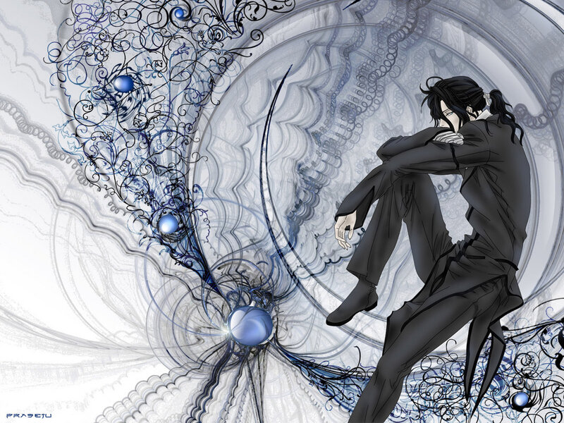 Anime Character Sitting — Black, Dramatic, Manga, Suits