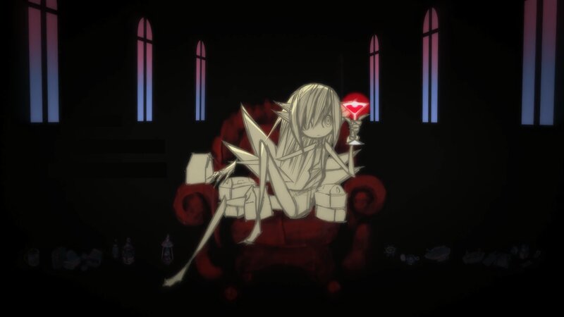 Anime Character Sitting — Black, Dramatic, Night, Chair