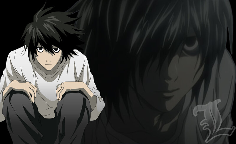 Anime Character Sitting — Black, Dramatic, White Shirt