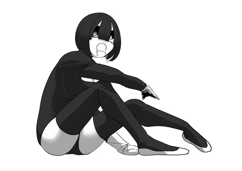 Anime Character Sitting — Black, Neutral, Manga