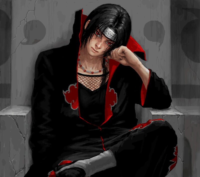 Anime Character Sitting — Black, Serious