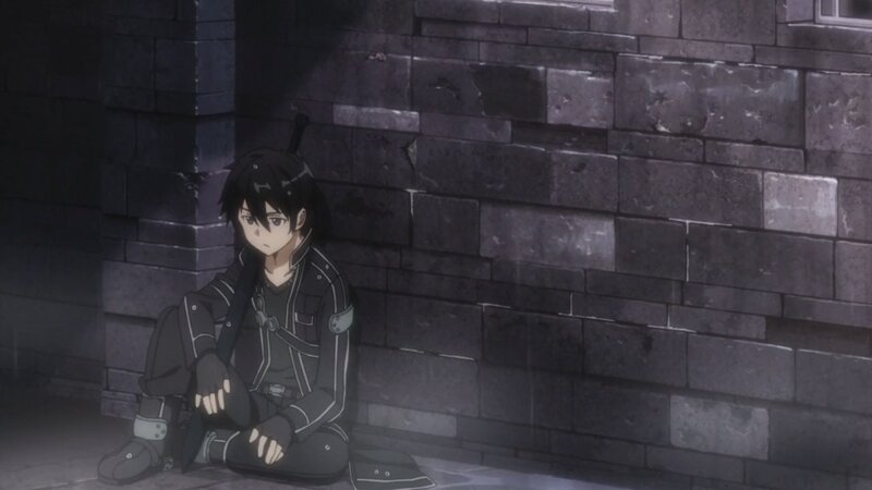 Anime Character Sitting — Black, Somber, Night