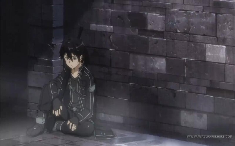Anime Character Sitting — Black, Somber