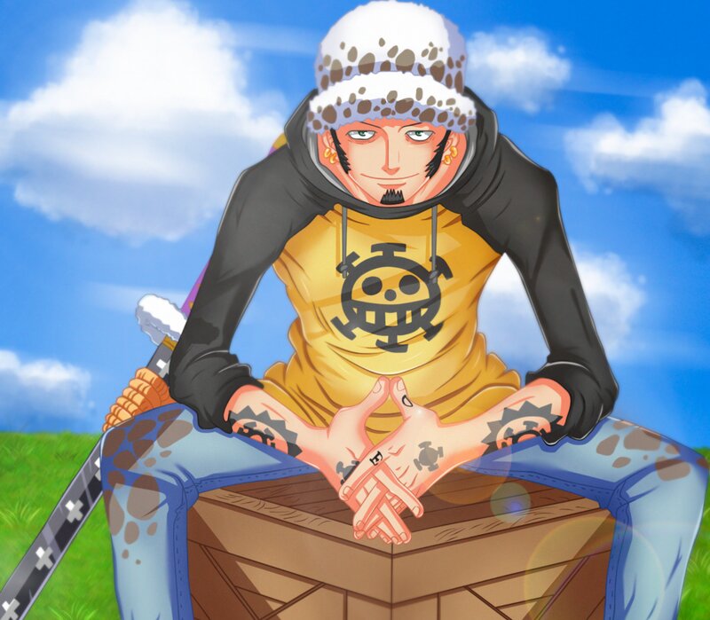 Anime Character Sitting — Blue, Calm, Afternoon, Hat