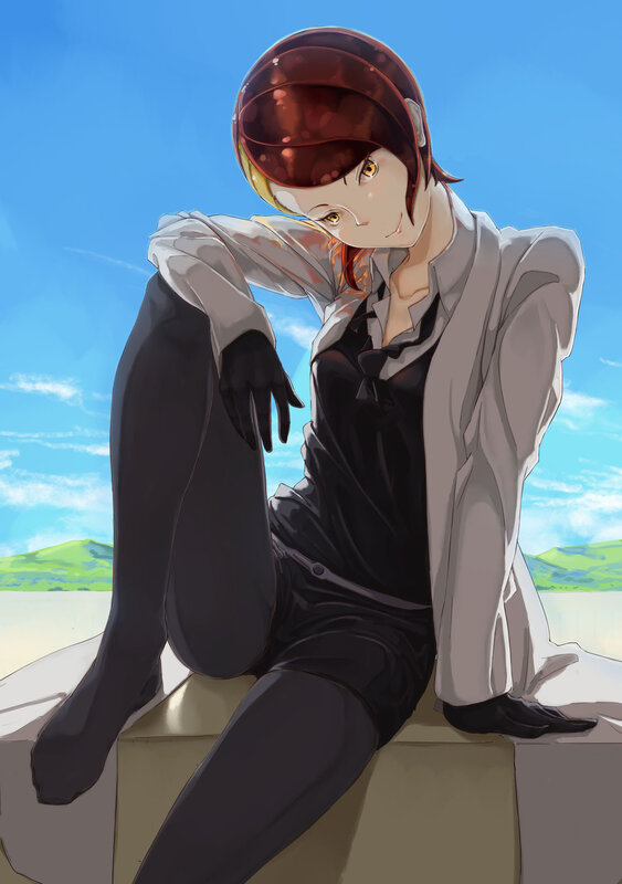 Anime Character Sitting — Blue, Calm, Afternoon