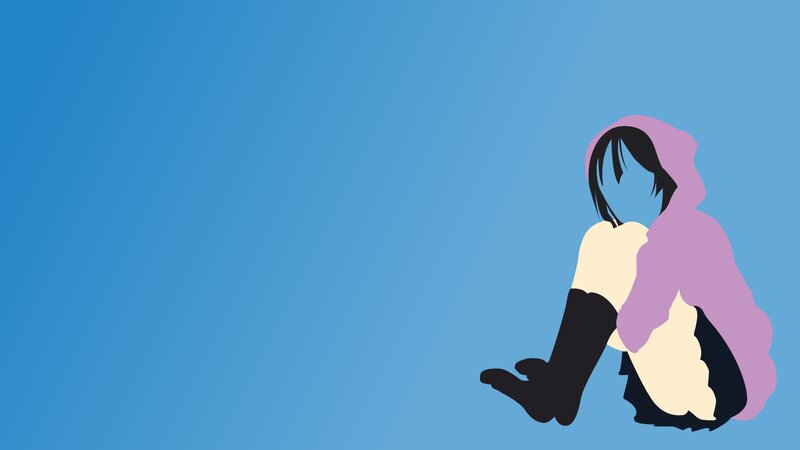 Anime Character Sitting — Blue, Calm, Minimalist