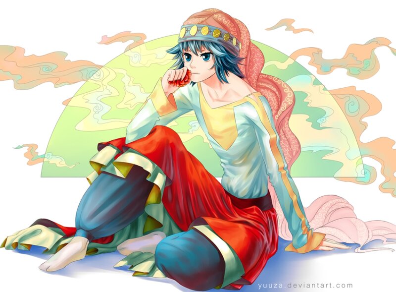 Anime Character Sitting — Blue, Calm