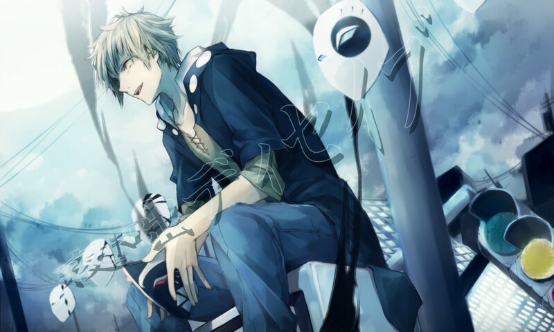 Anime Character Sitting — Blue, Dramatic, Digital Art