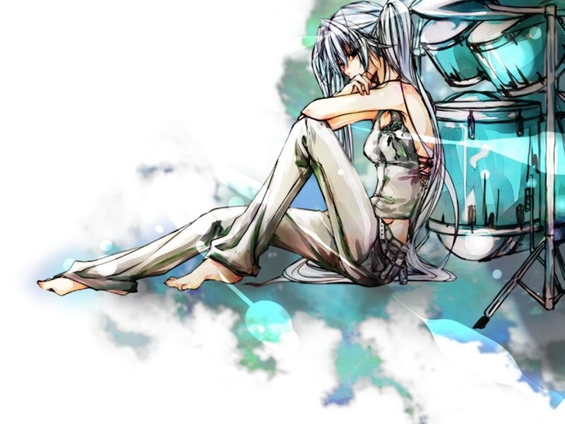 Anime Character Sitting — Blue, Melancholic