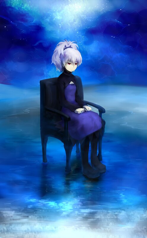 Anime Character Sitting — Blue, Serene