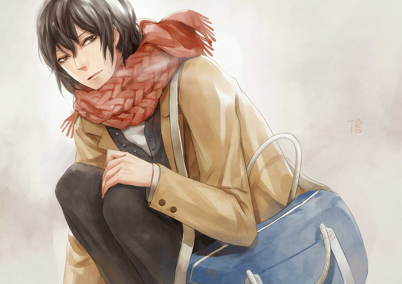 Anime Character Sitting — Brown, Calm, Digital Art